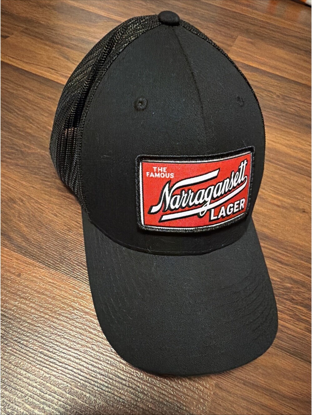 Narragansett Larger Mens Baseball Trucker Hat Patch Logo Black